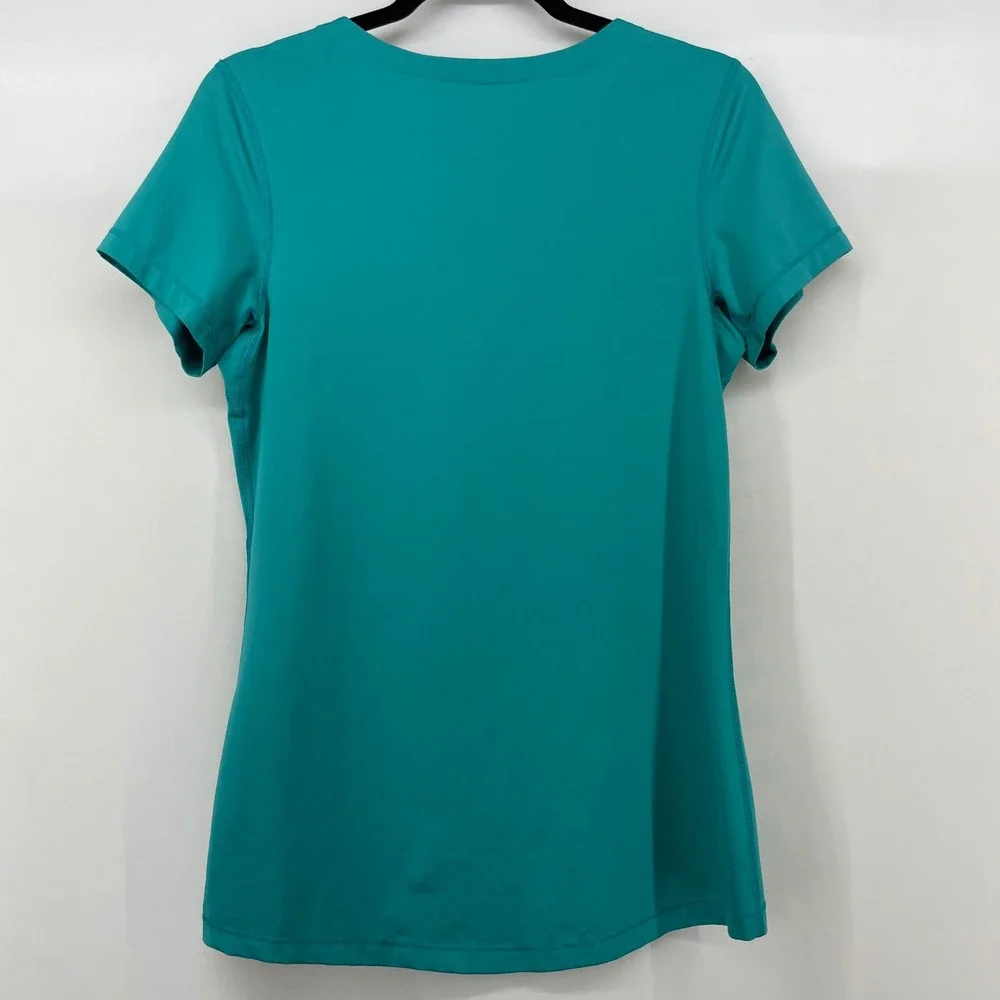 Nike Women Size Large Pro DRI-FIT T-Shirt Teal V-Neck Short‎ Sleeve Athletic Top